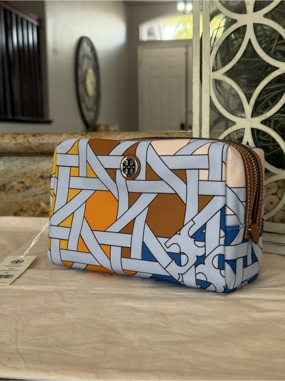 Tory Burch Multicolor Geometric Print Cosmetic Pouch